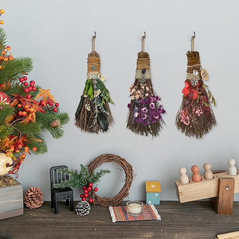 Handmade Cinnamon Broom 7.5" Witches Broom for Altar, Scented Herbal Protection Mini Broom, Fall Halloween Decor (Red)