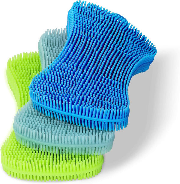 Silicone Sponge Dish Brush, Double Sided Cleaning Brush for Dishes, Kitchen Gadgets and Accessories, 3 Pack
