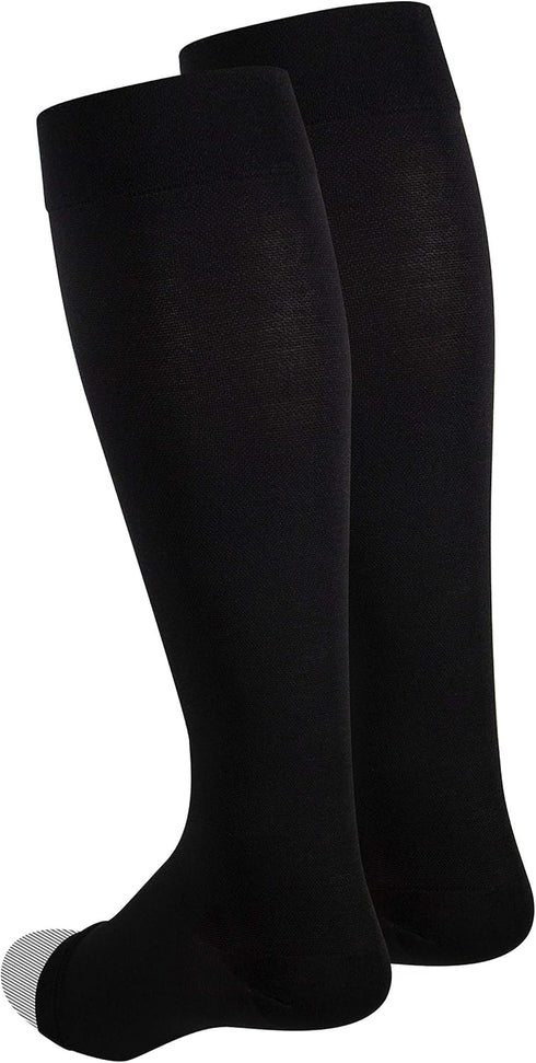 NuVein Medical Compression Stockings, 20-30 mmHg Support for Women & Men, Knee Length, Open Toe, Black, 3X-Large
