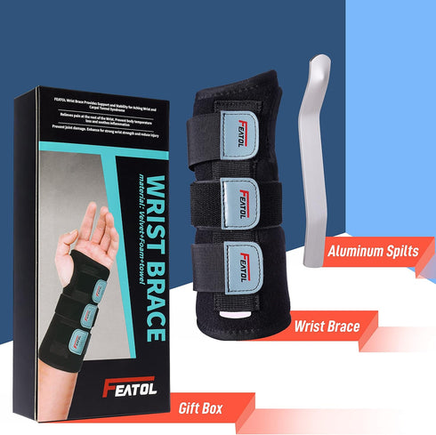 FEATOL Wrist Brace for Carpal Tunnel, Adjustable Night Support Brace with Splints, Left Hand, Large/X-Large for