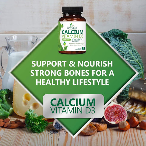 Calcium 1200 mg Plus Vitamin D3, 60 Tablets, Bone Health & Immune Support