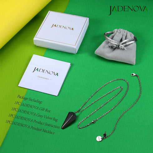 JADENOVA Pendulum Crystal Necklace - Natural Obsidian Crystal Pendulums for Divination, Dowsing, Chakra Reiki Healing