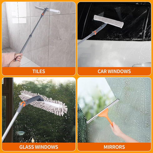 Squeegee Window Cleaner Set: 2-in-1 Multi-Surface Tool with Extendable Pole for Indoor & Outdoor Glass