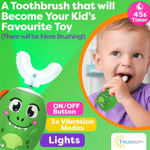 Kids Toothbrushes U Shape - Automatic Toothbrush for Toddlers, Rechargeable Electric Brush Age 2+ (Dinosaur)