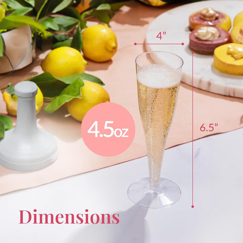Prestee Set of 24 Clear Plastic Champagne Flutes, 4.5 oz Shatterproof Disposable Glasses for Celebrations