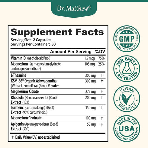 KSM-66, D3Calm Cortisol Reducer & Adrenal Support SupplementNatural Stress Relief with Ashwagandha Magnesium Glycinate