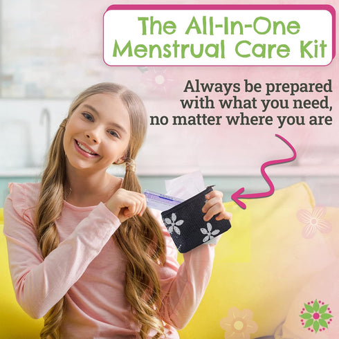 Period Starter Kit, Fashionable and Organic Menstrual Survival Kit for When Aunt Flo Makes a Surprise Visit! (Black)