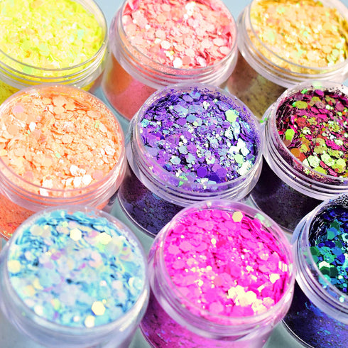Wenida Body Glitter 9 Colors 190g Holographic Iridescent Cosmetic Festival Makeup Chunky Powder for Nail Hair Eye Face
