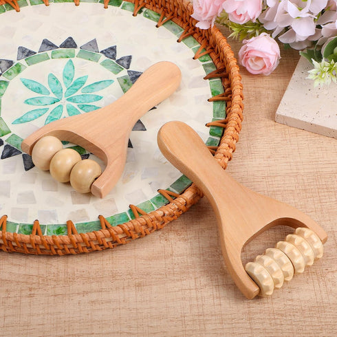 HekouJiub 2Pcs Wooden Massage Roller Handheld Bead Massage Tool for Legs Body Feet Muscle Roller Stick