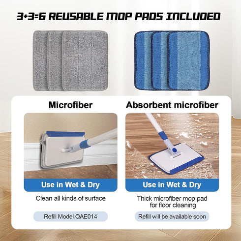 Qaestfy Baseboard Cleaner Tool with Handle, Wall Floor Mop with Extendable Handle, 6 Reusable Pads Included