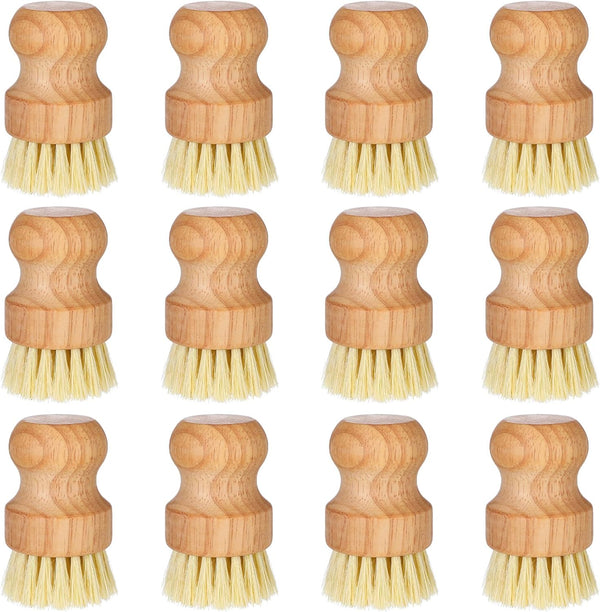 Meyeyaia 12 Pack Bamboo Scrub Brush for Dishes, Wooden Dish Scrubber Brushes with