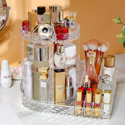 Large Capacity Rotating Acrylic 360 Degree Makeup Organizer - 5 Layers Adjustable Cosmetic Storage Stand