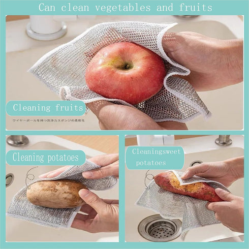 Double Layer Metal Wire Dishwashing Cloth, Dry and Wet Dual-Purpose for Kitchen Cleaning (10 Pieces)