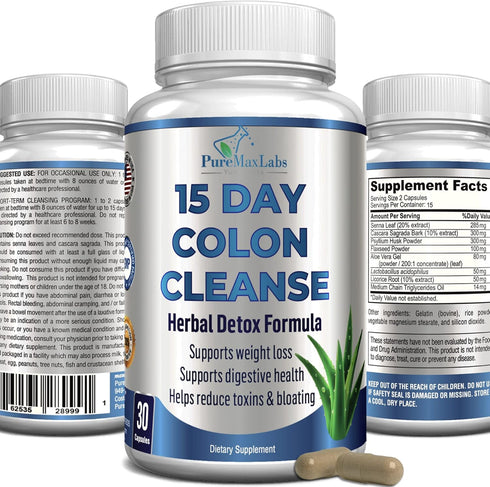15 Day Colon Cleanse and Detox, Herbal Detox Formula for Weight Loss, Constipation Relief - Natural Safe Colon Cleanser