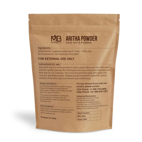 MB Herbals Aritha Powder 100g | 3.5 oz | 100% Pure & Organically Grown Soap Nut Powder for Hair Shampoo