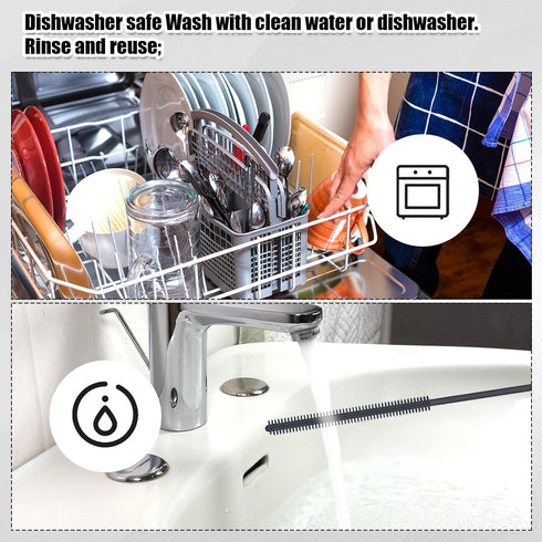 PEUTIER 3pcs Set Silicone Bottle Brush & Straw Cleaner Brush, Reusable Straw Cleaning Brush Water Cup Brush Extra Long