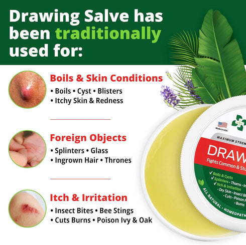 OWELL NATURALS Drawing Salve Ointment 1oz - Fast Acting Formula for Skin, Splinters, Bug Bites, Poison Ivy (3 Pack)