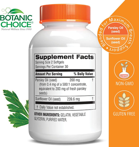 Botanic Choice Parsley Seed Oil, 60 Softgels - Bad Breath Odor Neutralizer from Within, Breath Freshener Gels