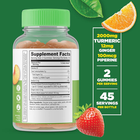 Lifeable Turmeric Curcumin with Ginger & Black Pepper Extract – 2000mg – Vegetarian GMO-Free Gummy Supplement – 90