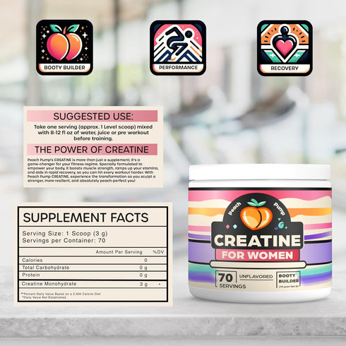 Creatine for Women - Creatina Powder for Booty Gain, Womens Creatine, Booty Builder - 70 Servings: Unflavored