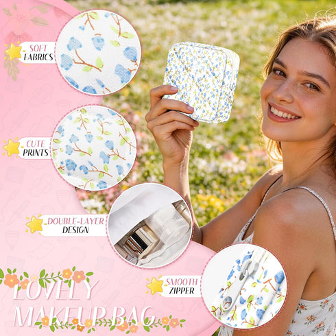 Likesing Quilted Period Bag, Period Pouches for Teen Girls Womens, Portable Floral Print Sanitary Napkin Storage Bag