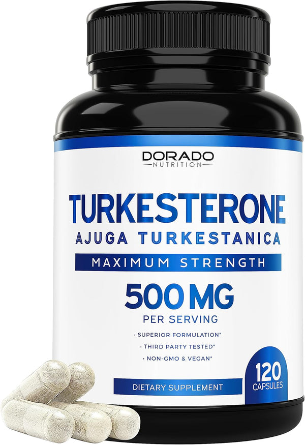 Turkesterone Supplement, 500mg (120 Capsules), Stamina, Drive, Athletic Performance & Muscle Mass, Non-GMO
