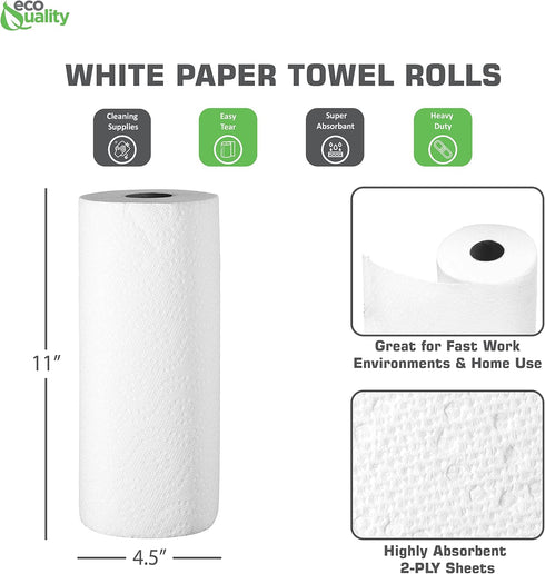 2-Ply White Kitchen Perforated Paper Towel Rolls, Easy Tear, Strong, Individually Wrapped, USA Made