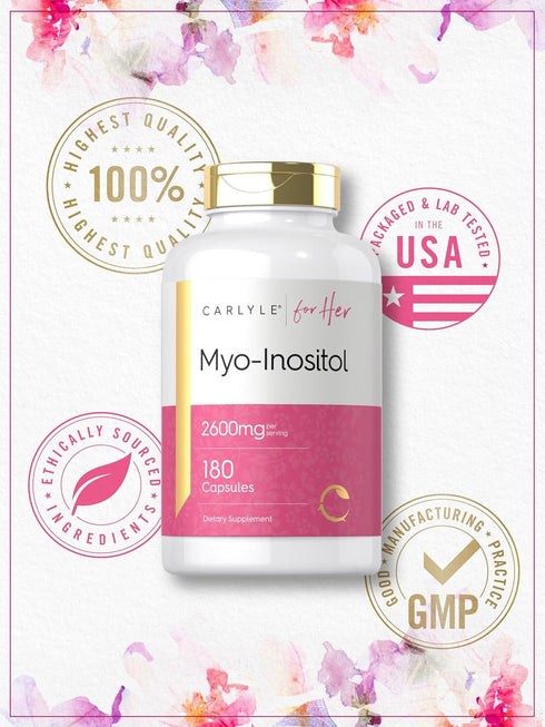 Carlyle Myo-Inositol 2600mg - Extra Strength Supplement, 180 Capsules, Non-GMO, Gluten Free