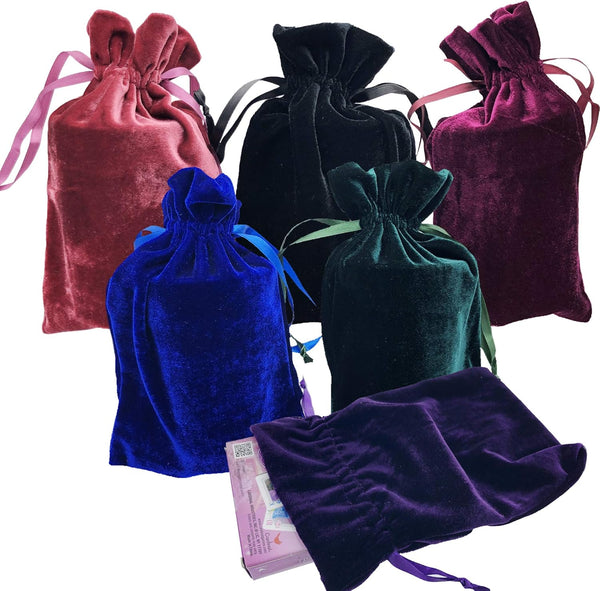 GiftExpress Velvet Tarot Rune Bag Bundle of 6: Moss Green, Royal Blue, Purple, Wine, Rose, Black, 6" x 9"