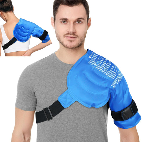 Shoulder Ice Pack Wrap - Larger Rotator Cuff Cold Therapy Support Brace for Pain Relief, Reusable Gel Compress