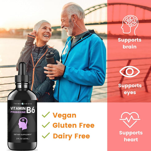 Vitamin B6 Liquid Drops - 17 mg, 30 Day Supply - Supports Brain Function, Immune System, Gluten Free
