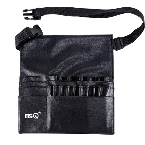MSQ 23 Pockets Professional Makeup Brush Bag, Adjustable PU Leather Organizer with Artist Belt Strap