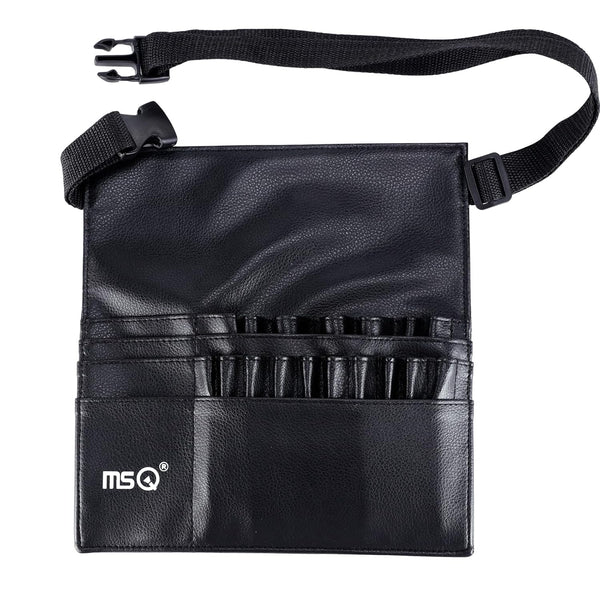 MSQ 23 Pockets Professional Makeup Brush Bag, Adjustable PU Leather Organizer with Artist Belt Strap