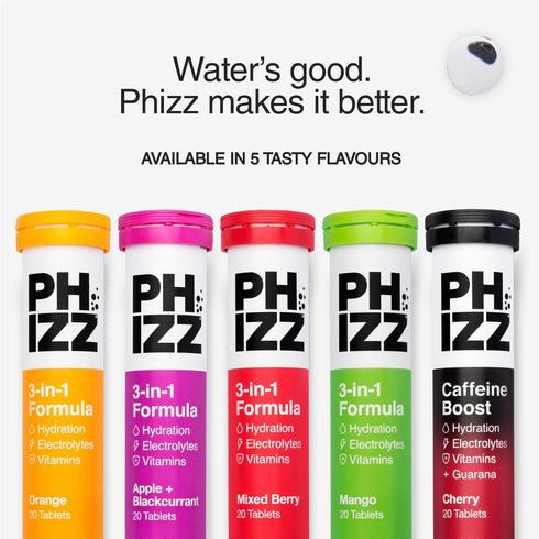 Phizz Electrolyte Multivitamin Rehydration Tablets - 19 Vitamins & Minerals, Energy Boost, Orange, 20 Tablets