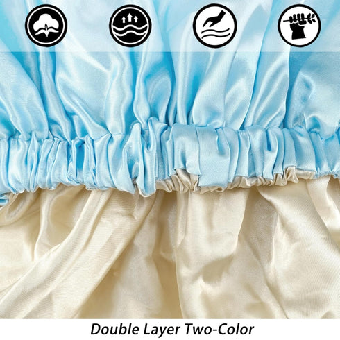 Satin Bonnet Silk Hair Bonnet for Sleeping, Slouchy Beanie Hat for Women's Natural & Curly Hair (Blue)
