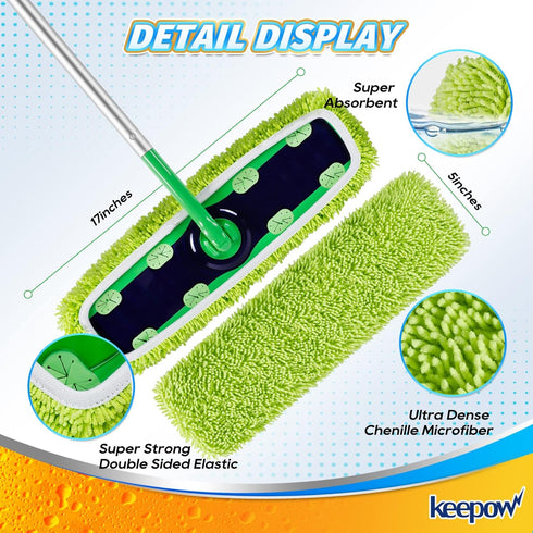 KEEPOW Reusable XL Mop Pads, Compatible with Swiffer XL Sweeper, 4 Pack Washable Microfiber Cloths for Surface/Hardwood