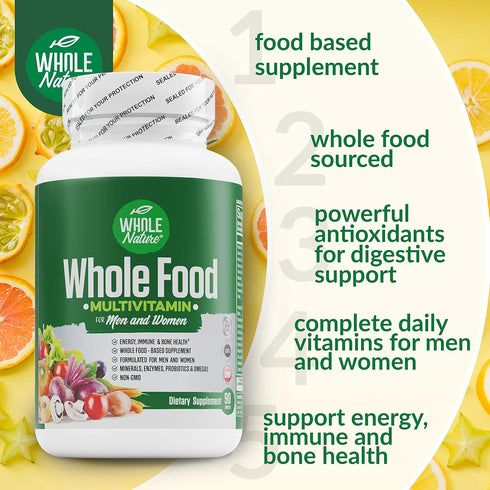 Whole Food Multivitamin for Men and Women - Complete Daily Superfood Vitamins Plus Minerals, Probiotics, Non-GMO