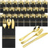 25 Set Plastic Silverware with Napkins, Wrapped Disposable Cutlery Set for Dinner Party Wedding, Black Gold