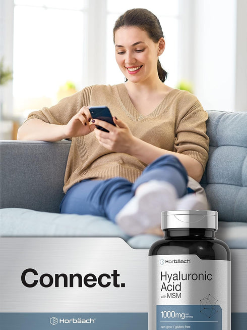 Horbaach Hyaluronic Acid with MSM 1000 mg | 120 Capsules | Non-GMO, Gluten Free, Bioavailable Formula