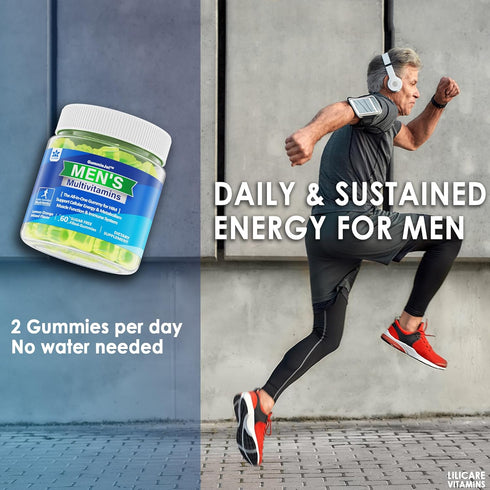 Mens Multivitamins Gummies, Multiminerals, Vegan Omega 3, CoQ10, Probiotics, Daily Vitamins A C D3 E B6 B12, 60 Cts