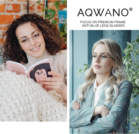 AQWANO Rimless Computer Reading Glasses for Women, Fashion Designer Blue Light Blocking with UV400 Protect Clear Lens