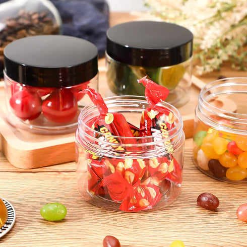 Patelai 4 Pieces Round Leak Proof Plastic Container Jars with Lids, 6 Ounce for Travel Storage Makeup, Black