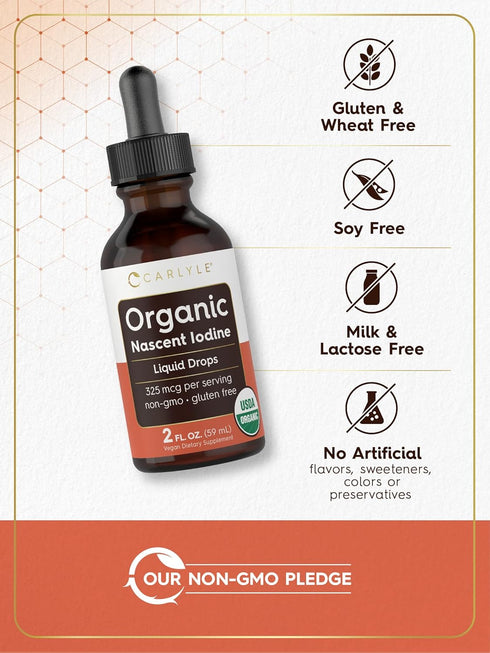 Carlyle Organic Nascent Iodine Liquid Drops | 2 fl oz | Vegan, Non-GMO, Gluten Free Supplement