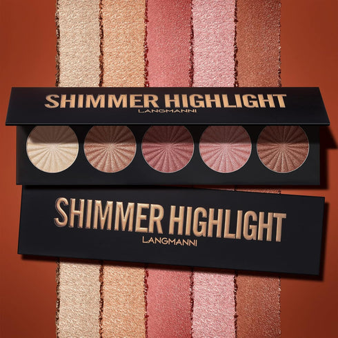 Highlighter Powder Palette, Makeup Palette for Facial Bronzers Illuminator, Waterproof Long Lasting (5 Color, 1 Count)