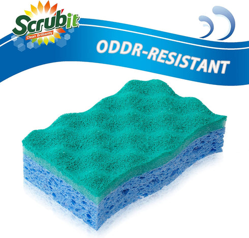 SCRUBIT Multi-Use Scrub Sponge, Non-Scratch Kitchen Sponges for Dishes, Heavy Duty & Odor-Free, 6 Count