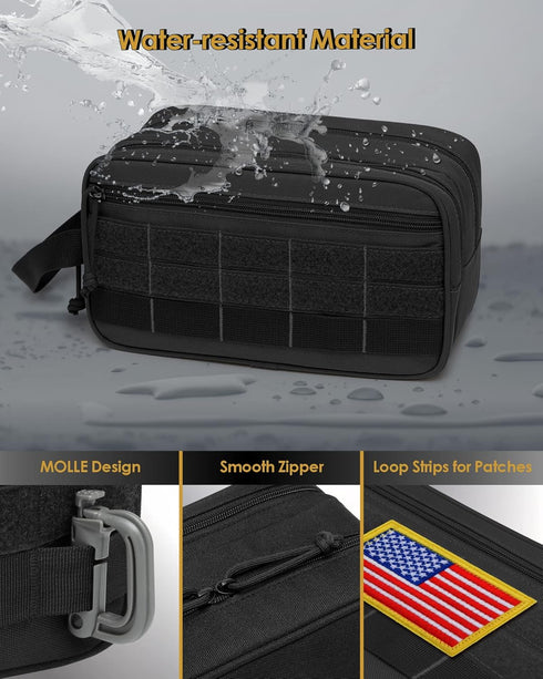 TACTICISM Toiletry Bag for Men, Tactical Molle Dopp Kit with Large Capacity, Water-Resistant for Travel, Black