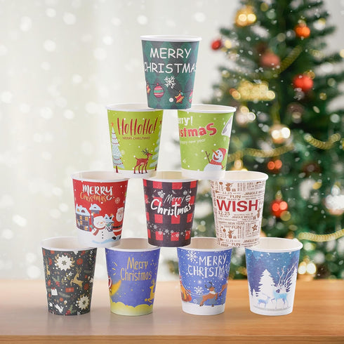 Sigilyer 120 9oz 10 Pcs Christmas Disposable Paper Cups Coffee & Tea Cup with Holiday Designs Christmas Hot Chocolate