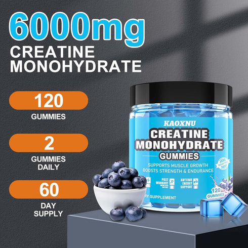 Creatine Monohydrate Gummies, 5000mg for Men & Women, 120 CT Chewable, Sugar Free, Vegan, Blueberry Flavor