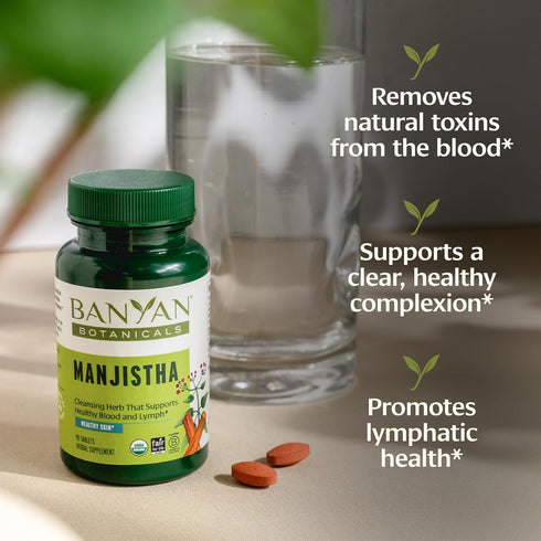 Banyan Botanicals Manjistha Tablets – Organic Skin Supplement for Natural Blood Cleanse & Lymphatic Support – 90 Tablets