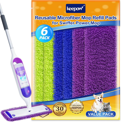 KEEPOW Reusable Power Mop Refill Pads, Compatible with Swiffer PowerMop, Microfiber Power Mop Pads for Hardwood Floor